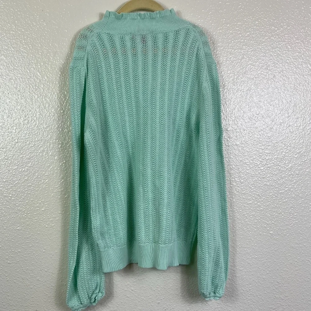 J. CREW Pointelle Sweater Women's size S Light Mint Green Lightweight Ruffle